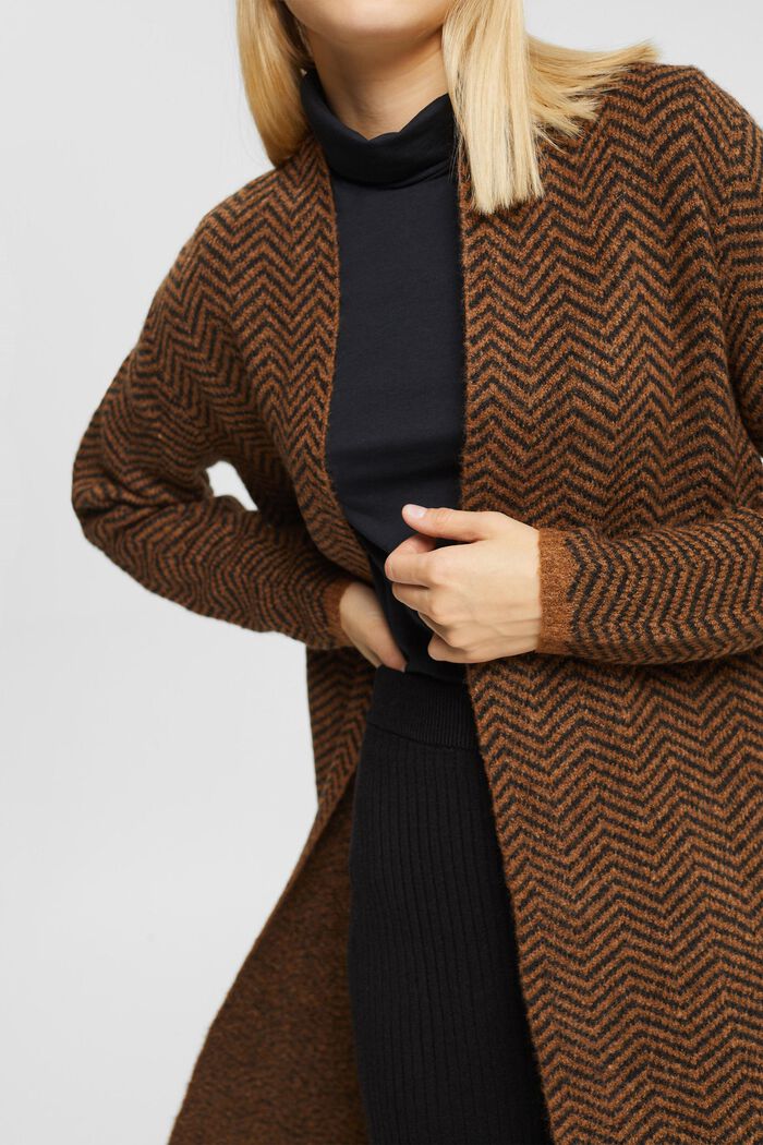 Cardigan en maille douce à teneur en laine, BROWN COLORWAY, detail image number 2