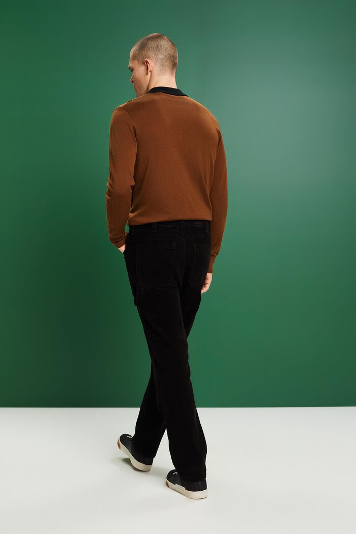 Pantalon en velours côtelé de style carpenter à coupe droite, BLACK, detail image number 3