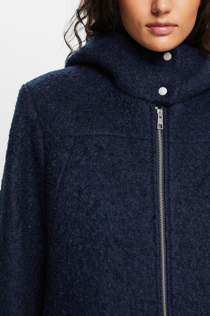Manteau à capuche en mélange de laine bouclée, NAVY, detail image number 1
