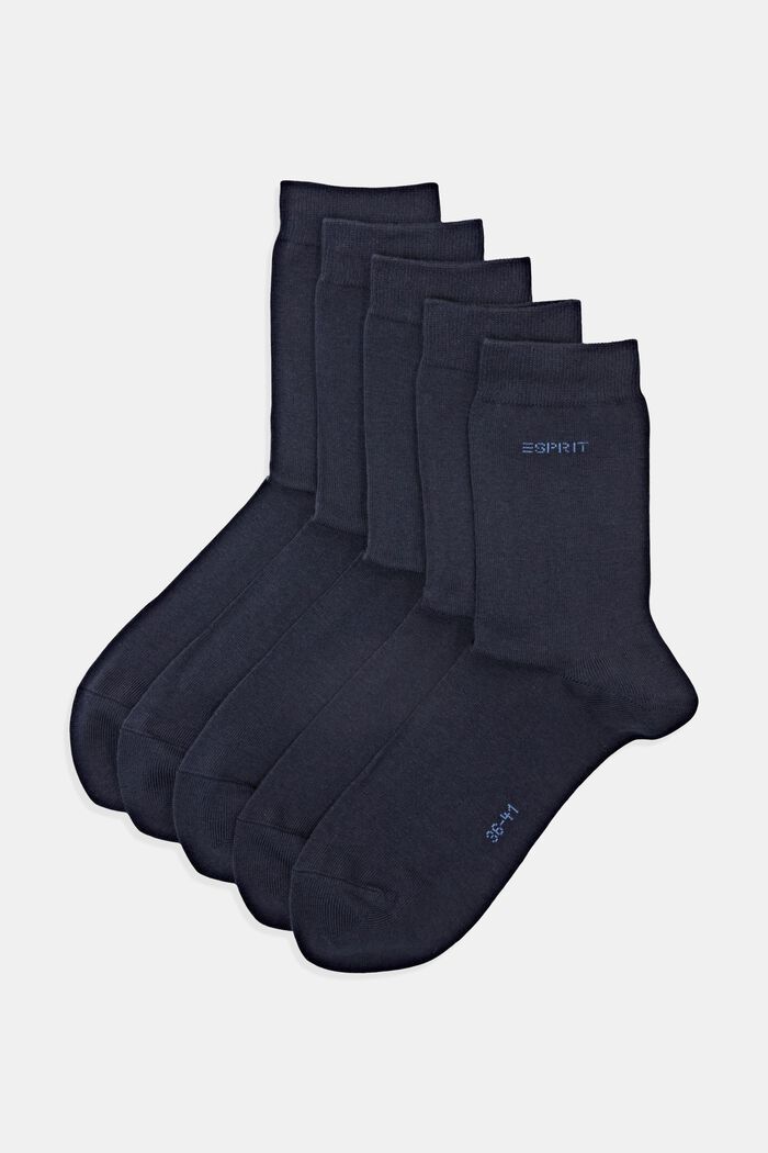 5 paires de chaussettes uni, coton bio, MARINE, overview