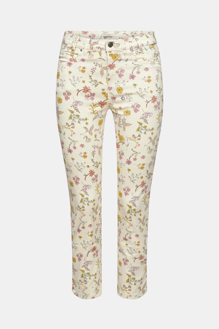 Pantalon stretch à imprimé à fleurs, CREAM BEIGE, detail image number 7