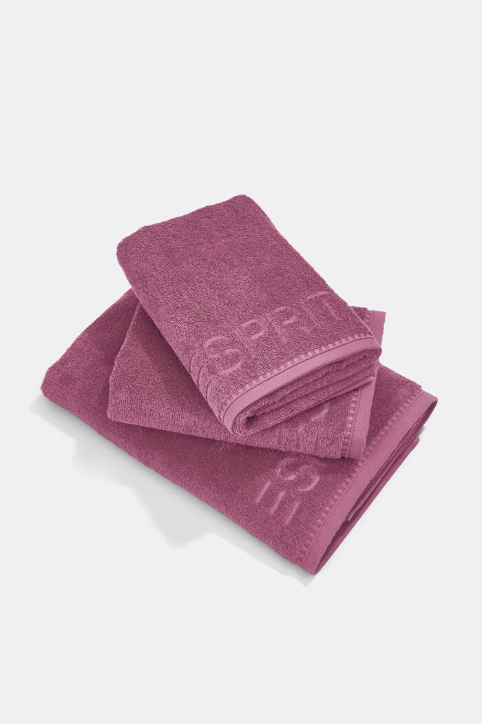 À teneur en TENCEL™ : le lot de 3 serviettes en tissu éponge, BLACKBERRY, overview