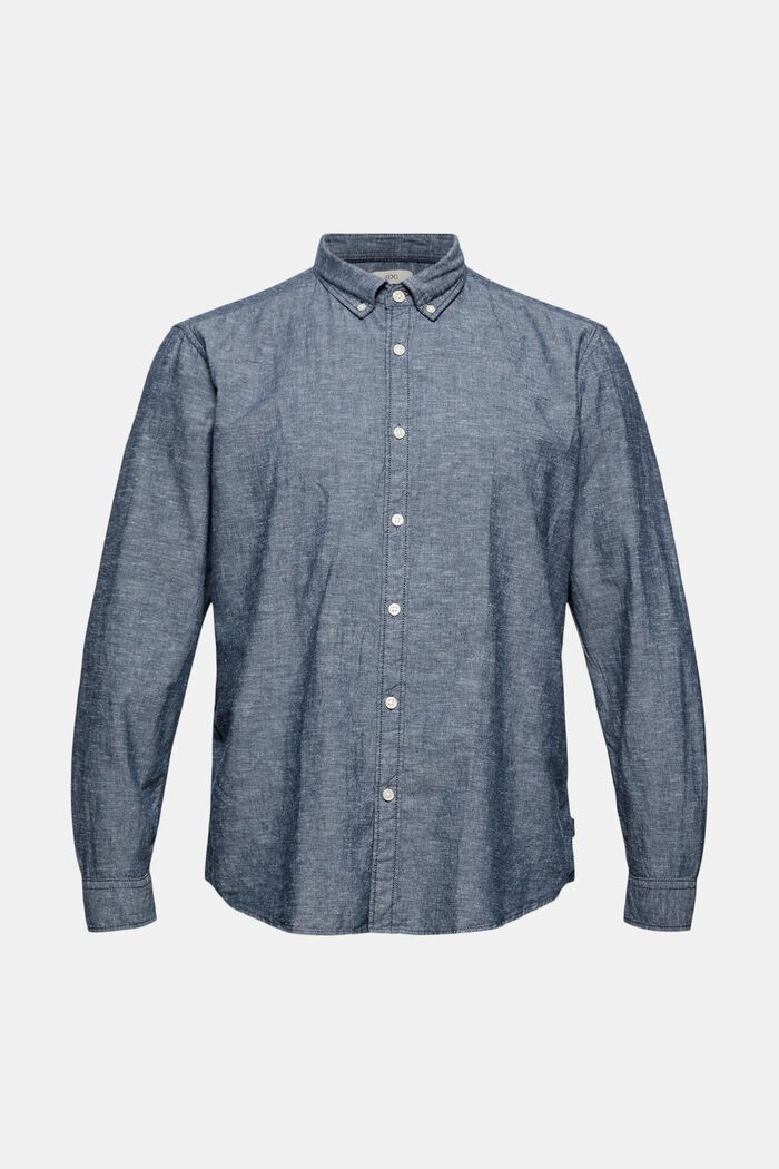 Lin et coton biologique : la chemise à col boutonné, NAVY, detail image number 0