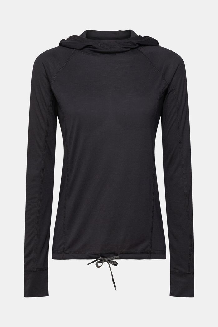 T-shirt à manches longues et capuche, LENZING™ ECOVERO™, BLACK, detail image number 2