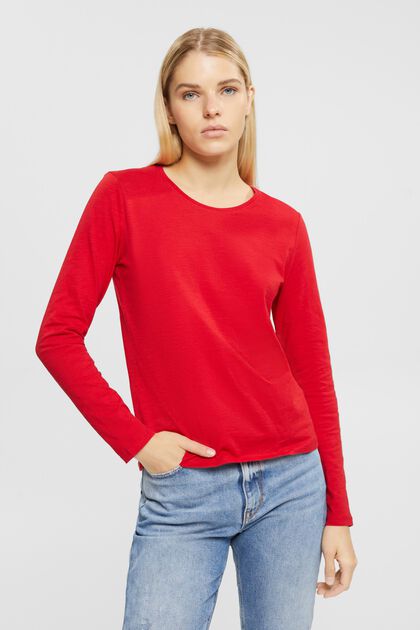 T-shirt à manches longues en coton, DARK RED, overview
