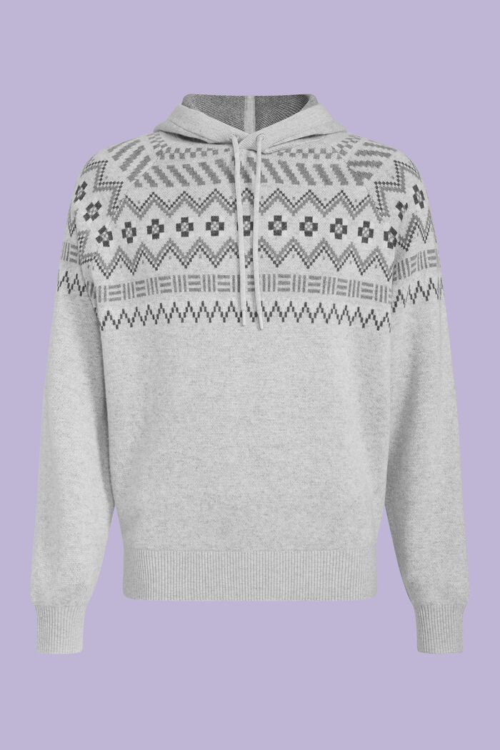 Pull façon sweat à capuche à motif norvégien en laine et cachemire, LIGHT GREY, detail image number 5