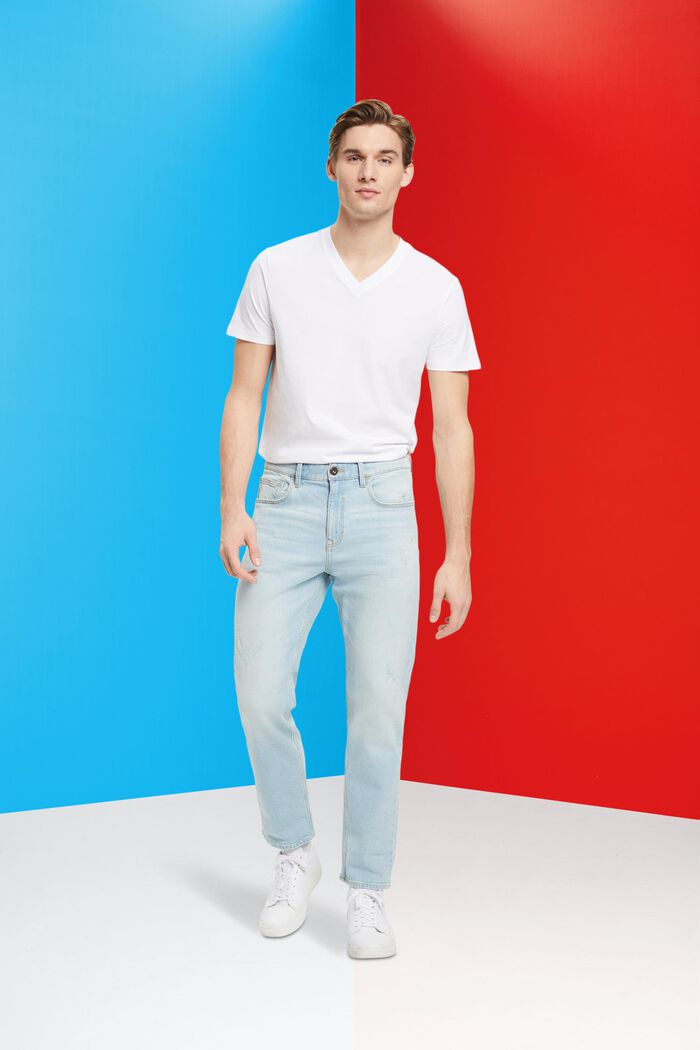 T-shirt en coton à encolure en V de coupe Slim Fit, WHITE, detail image number 4