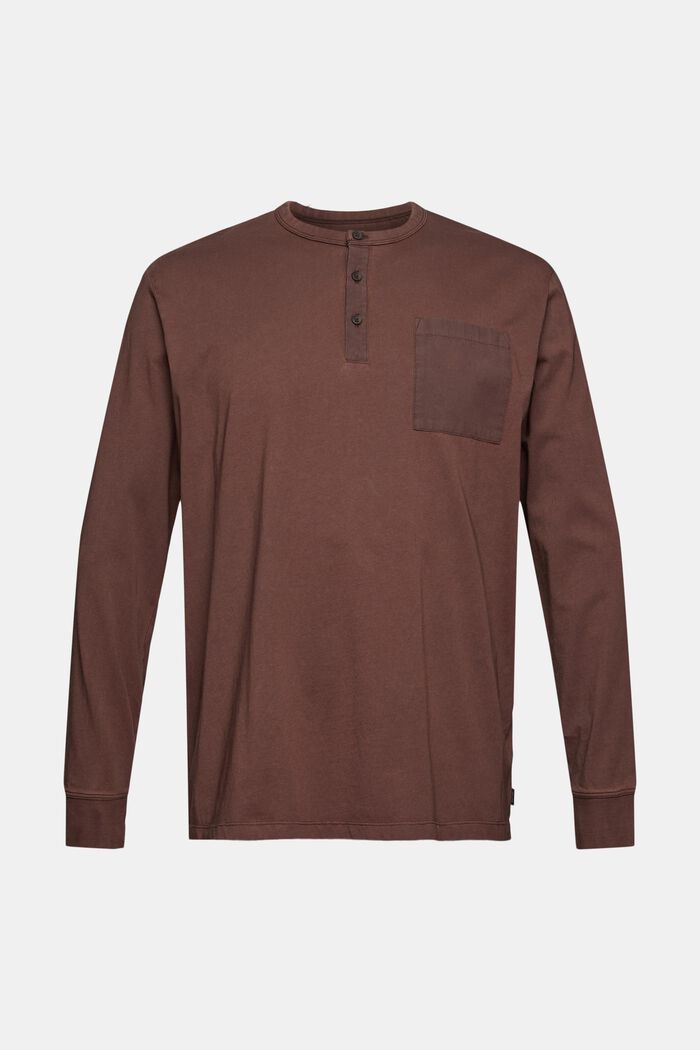 T-shirt en jersey à manches longues et boutons, 100 % coton, DARK BROWN, detail image number 5