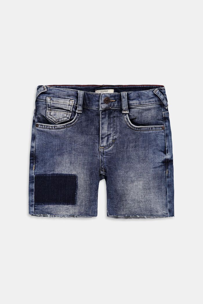 Short en jean au look usé à taille ajustable, BLUE MEDIUM WASHED, overview