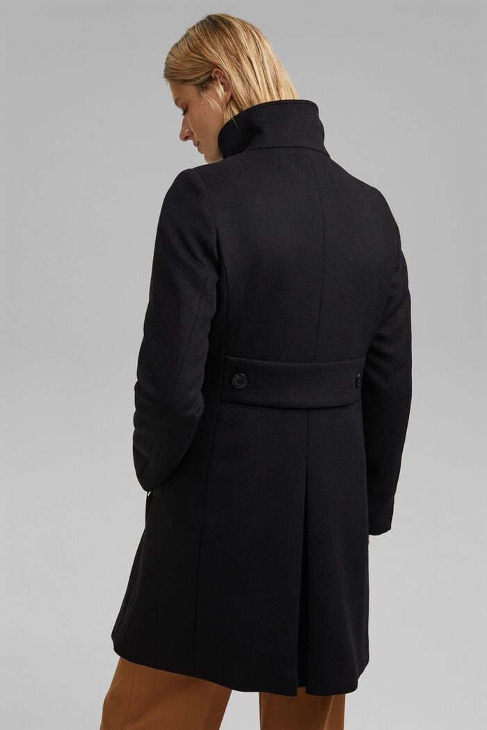 En laine mélangée : le manteau à col montant, BLACK, detail image number 3