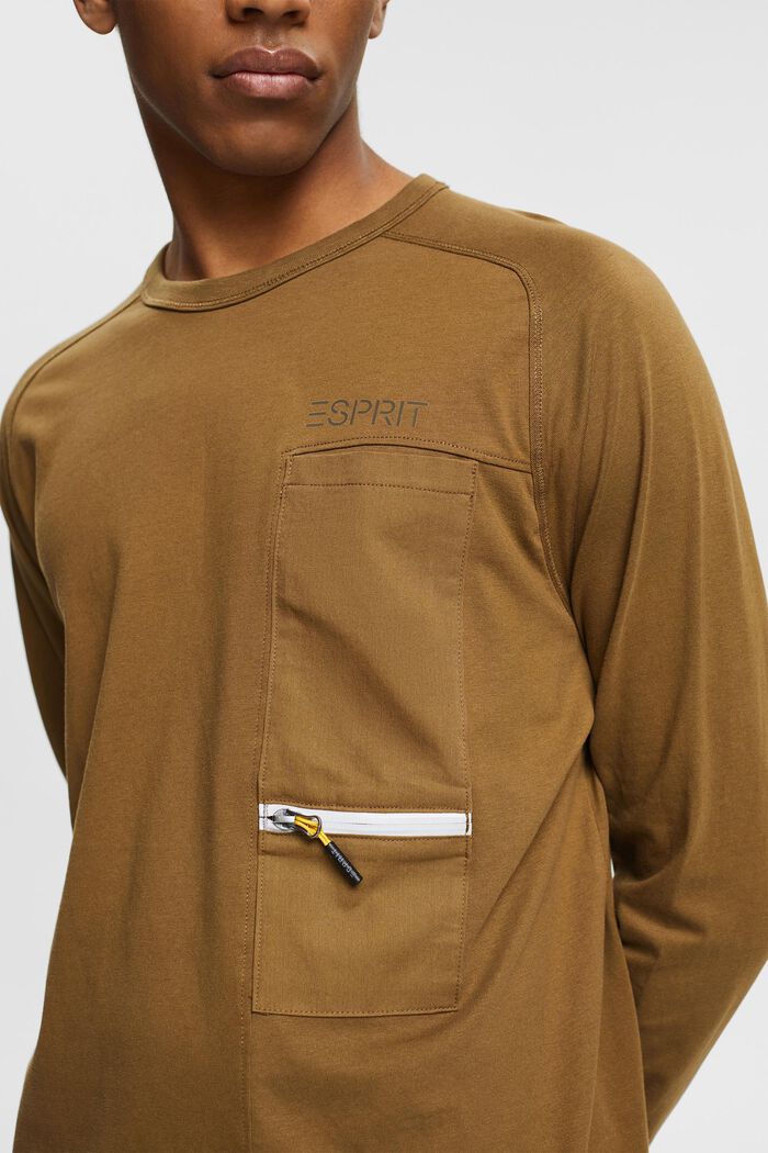T-shirt en jersey à manches longues et zip, DARK KHAKI, detail image number 1