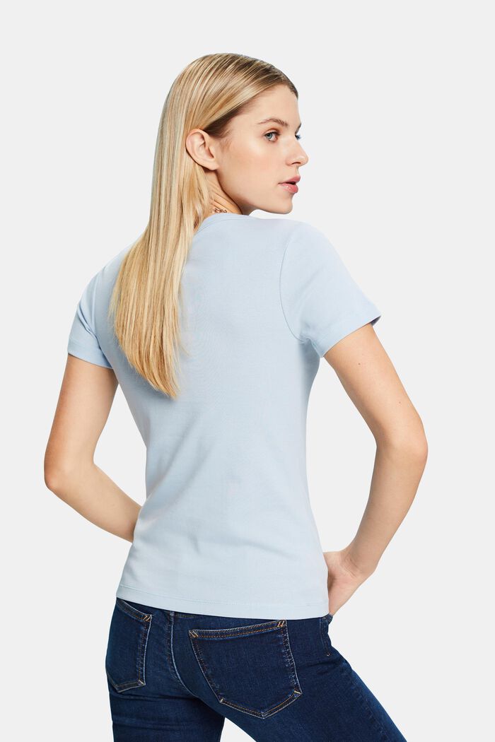 T-shirt en coton à encolure en V, LIGHT BLUE, detail image number 2