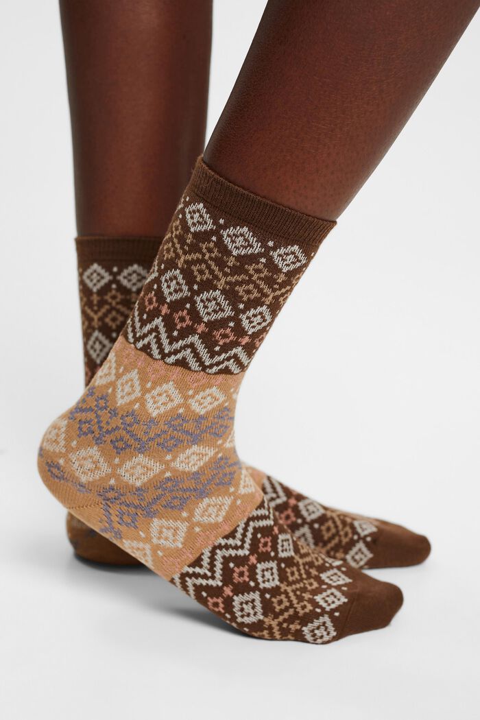 Lot de 2 paires de chaussettes à motif norvégien, coton biologique, BROWN, detail image number 2