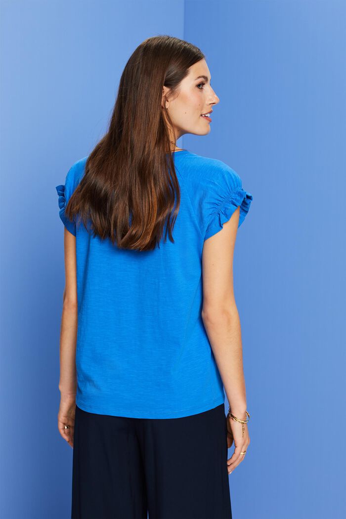 T-shirt doté de manches froncées, 100 % coton, BRIGHT BLUE, detail image number 3