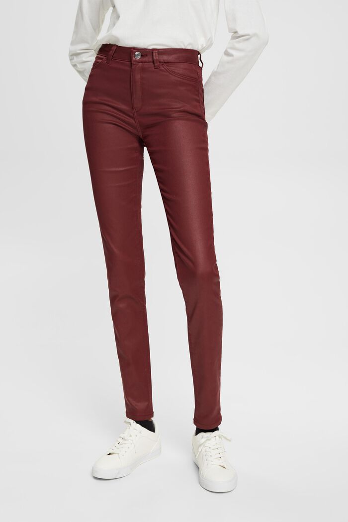 Pantalon taille haute en similicuir coupe Slim Fit, BORDEAUX RED, detail image number 0