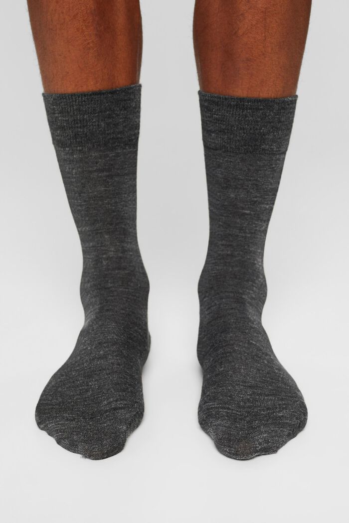 Lot de 2 paires de chaussettes en fine maille à teneur en laine vierge, ANTHRACITE MELANGE, detail image number 2