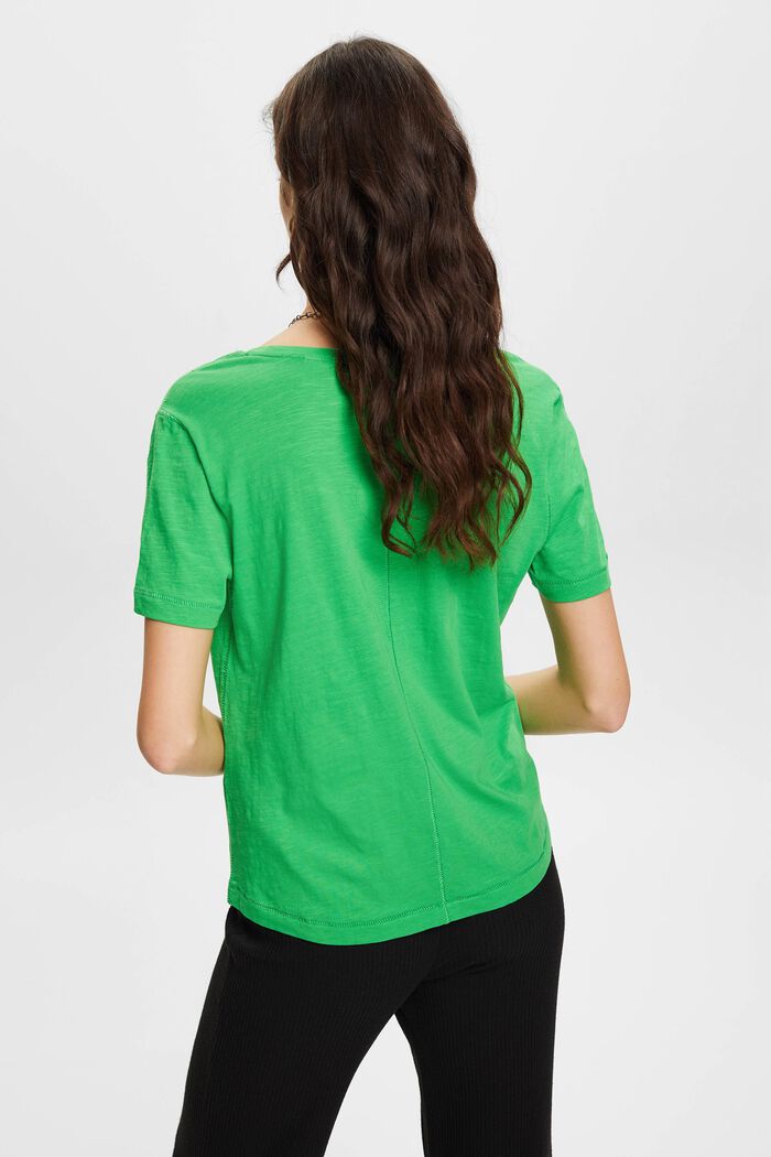 T-shirt en coton à encolure en V et points fantaisie, GREEN, detail image number 3