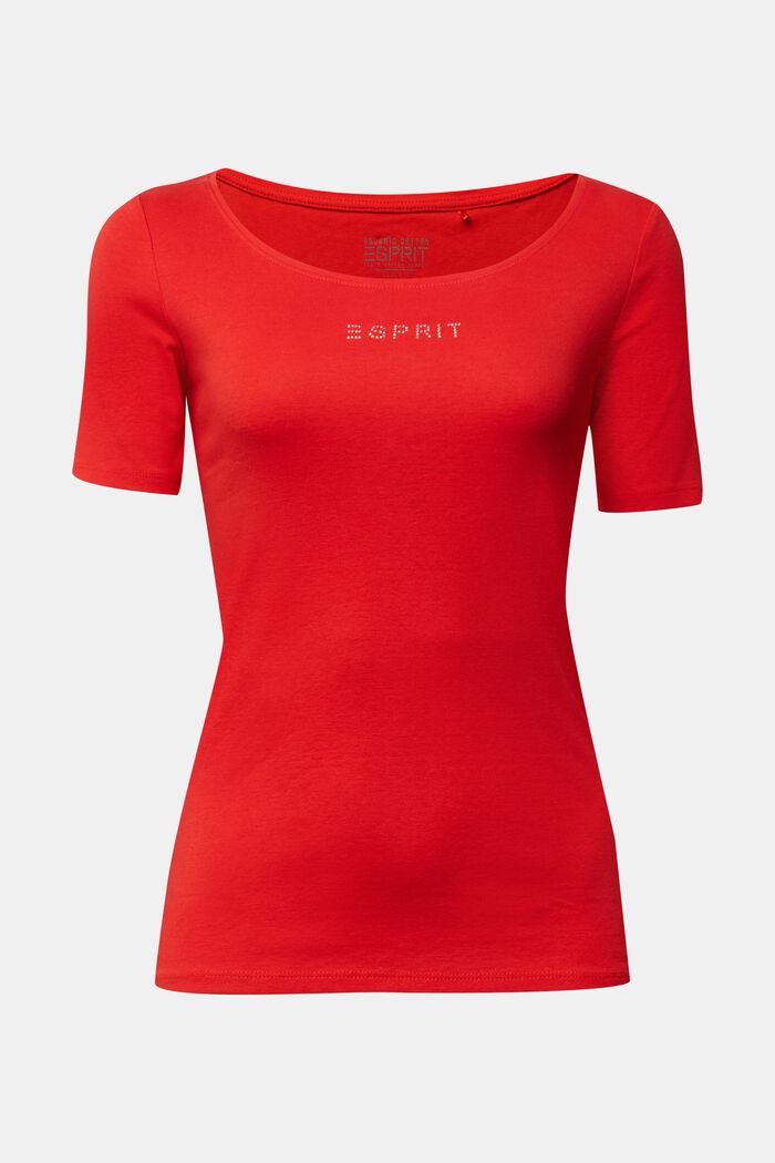 T-shirt à logo en strass, 100 % coton biologique, RED, overview