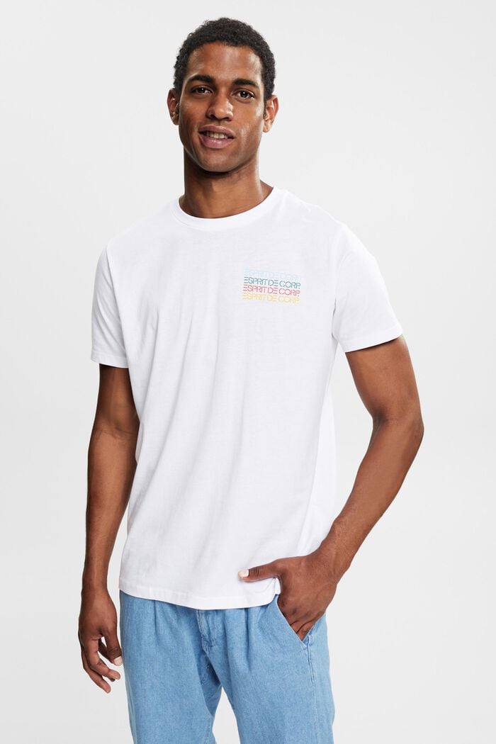 T-shirt en jersey à imprimé logo coloré, WHITE, detail image number 0