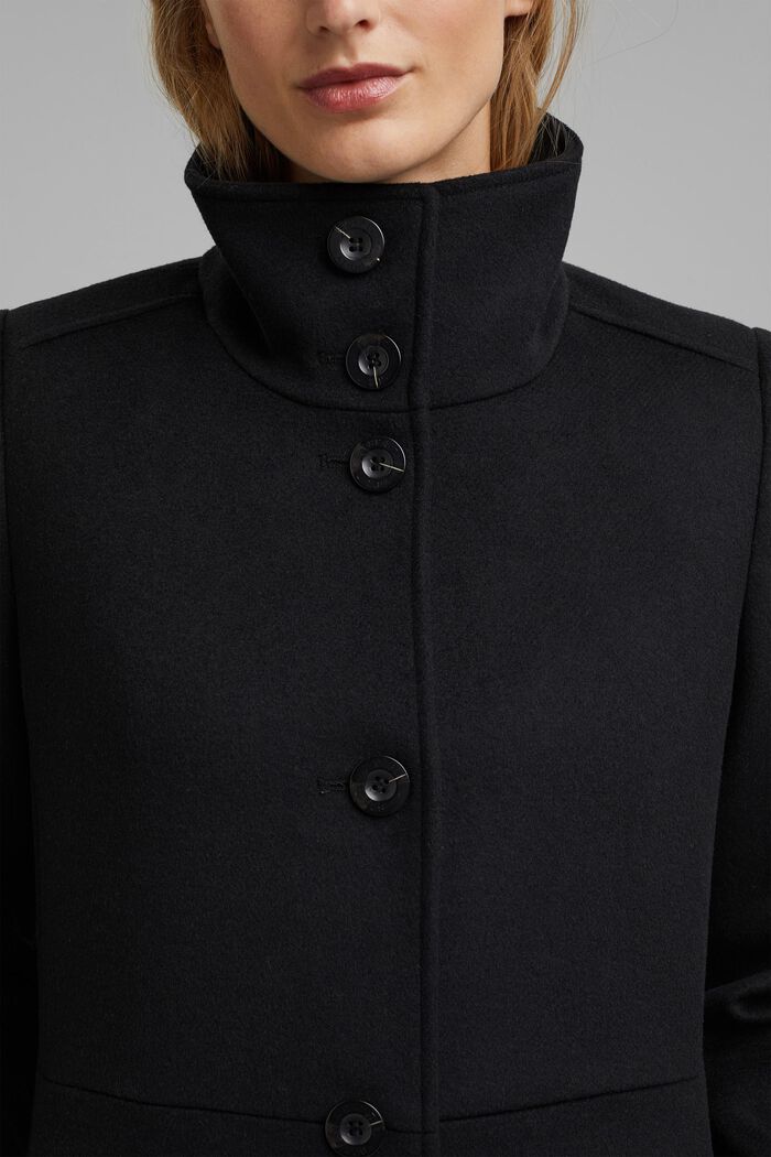 En laine mélangée : le manteau à col montant, BLACK, detail image number 2