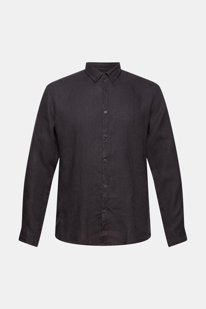 Chemise à col boutonné, 100 % lin, BLACK, overview