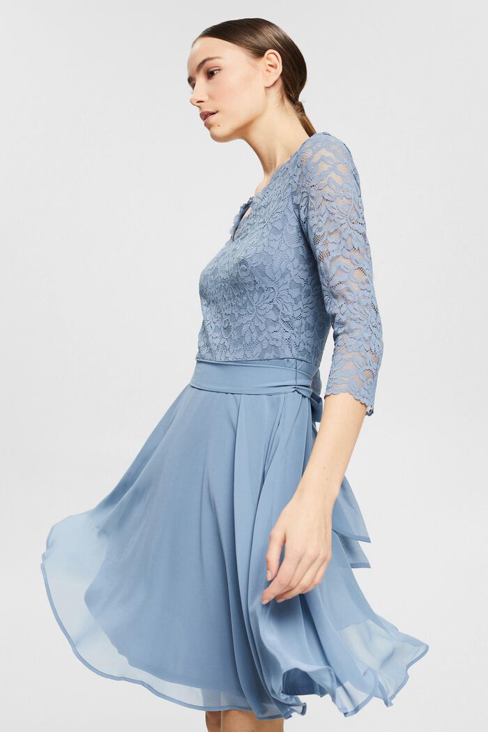 En matière recyclée : la robe dotée d'un haut en dentelle, GREY BLUE, detail image number 0