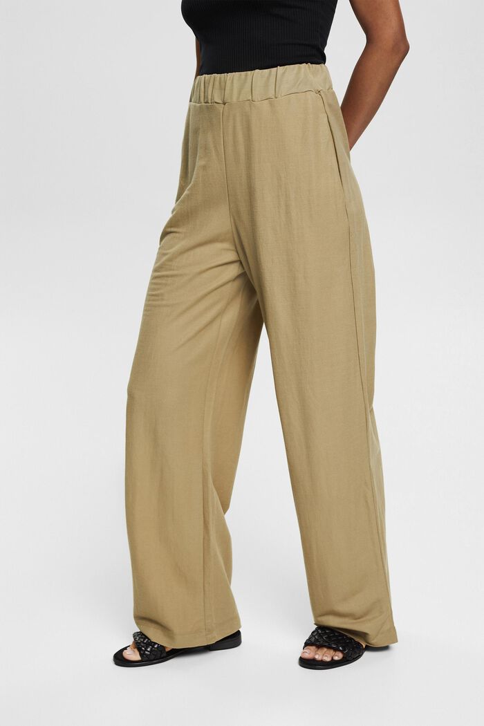 Pantalon large à taille élastique, LENZING™ ECOVERO™, KHAKI GREEN, detail image number 0