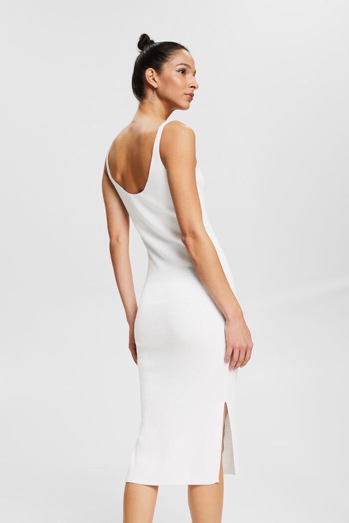 À teneur en lin : la robe longueur midi en maille côtelée, WHITE, detail image number 2