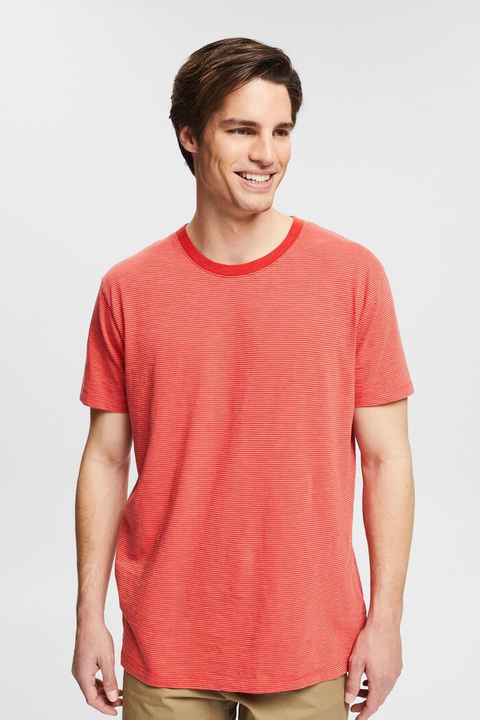 T-shirt en jersey à motif à rayures, RED ORANGE, detail image number 0
