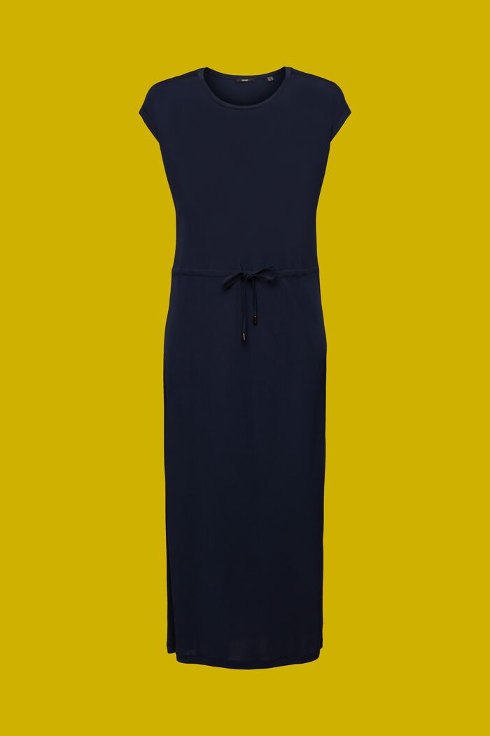 Robe longueur midi en crêpe à cordon coulissant, NAVY, detail image number 6