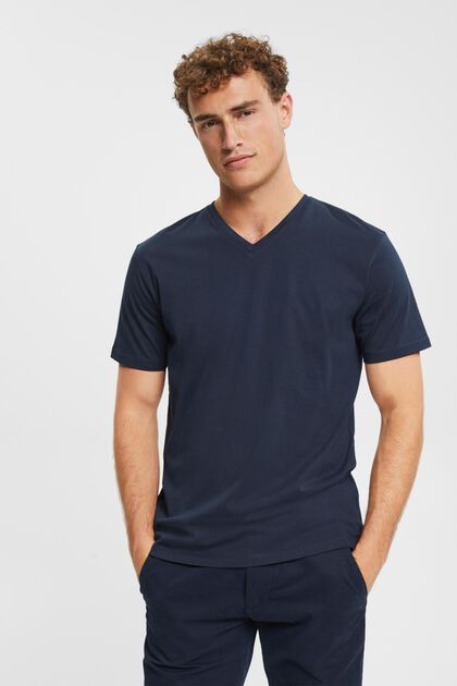 T-shirt à encolure en V en coton durable, NAVY, overview