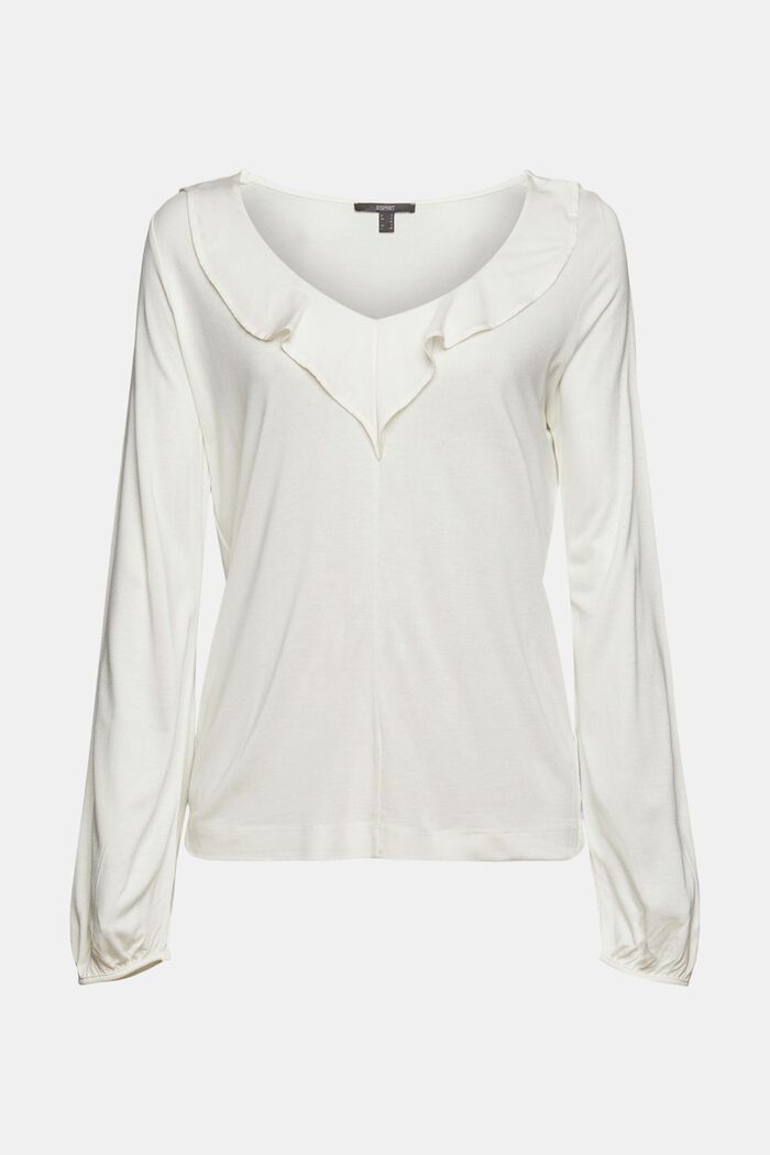 T-shirt à manches longues à ruchés, LENZING™ ECOVERO™, OFF WHITE, detail image number 5