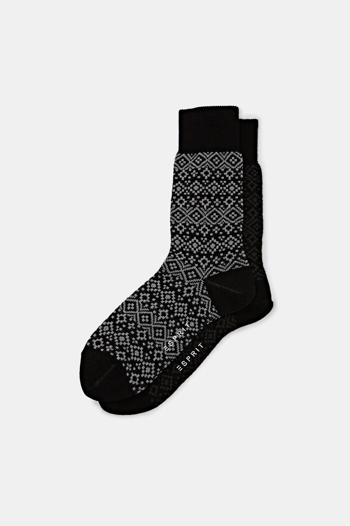 Lot de 2 paires de chaussettes en laine mélangée ornées d’un motif norvégien, BLACK, detail image number 0