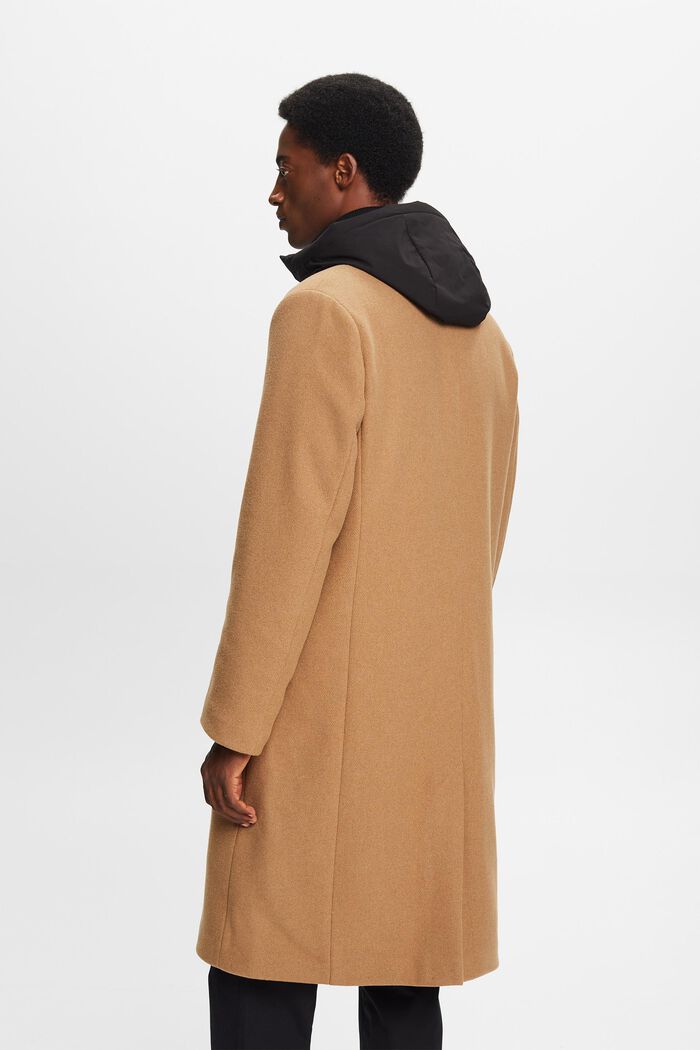 Manteau à capuche amovible en laine mélangée, CAMEL, detail image number 3