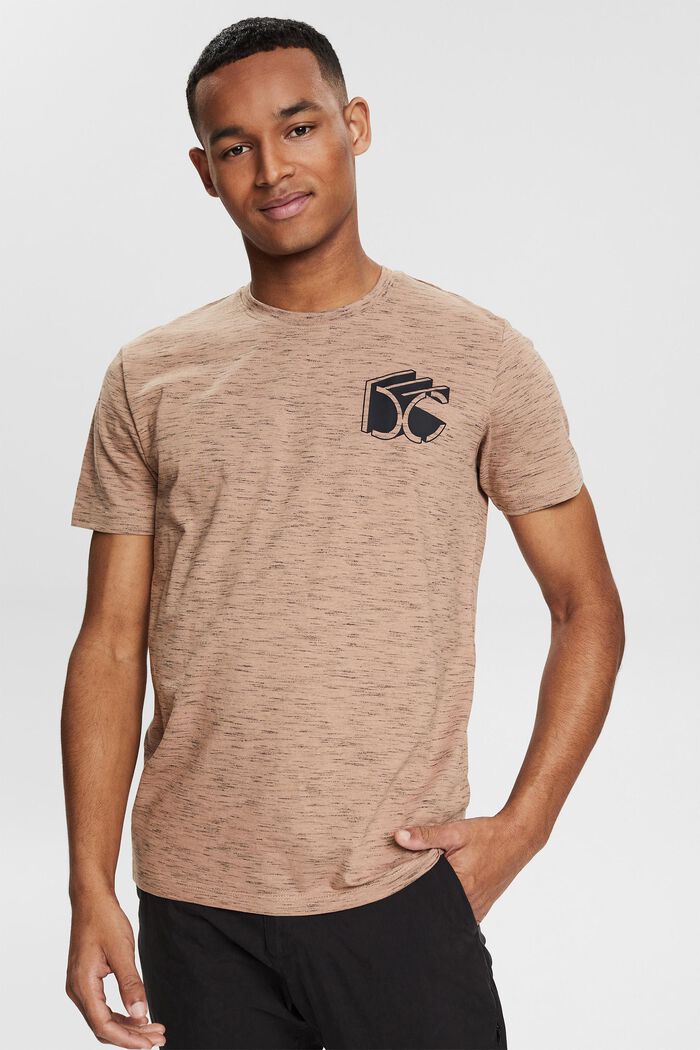 T-shirt en jersey chiné animé d´un logo 3D imprimé, SAND, detail image number 0