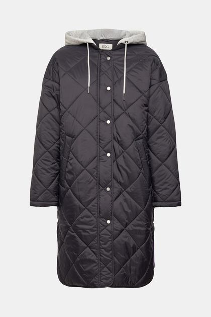 Manteau matelassé à capuche en molleton amovible, BLACK, overview