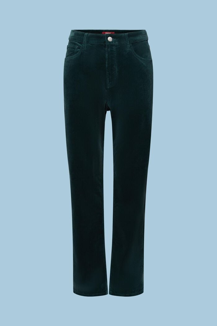 Pantalon Straight Fit taille haute en velours côtelé, EMERALD GREEN, detail image number 5