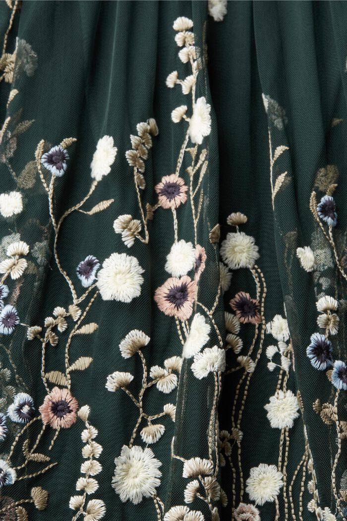 Robe en mesh à fleurs brodées, DARK TEAL GREEN, detail image number 5