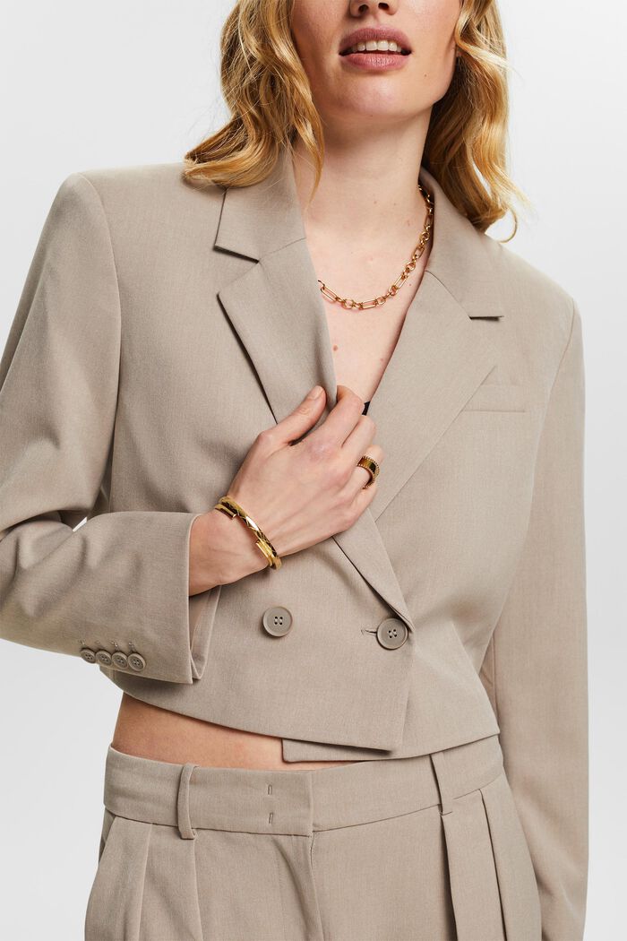 Veste de tailleur cropped à boutonnage croisé, LIGHT TAUPE, detail image number 3