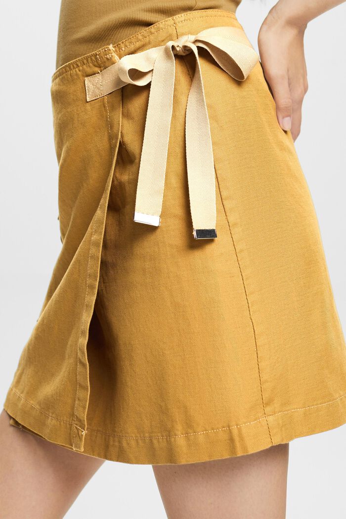 Mini-jupe portefeuille, mélange de coton et de lin, TOFFEE, detail image number 2