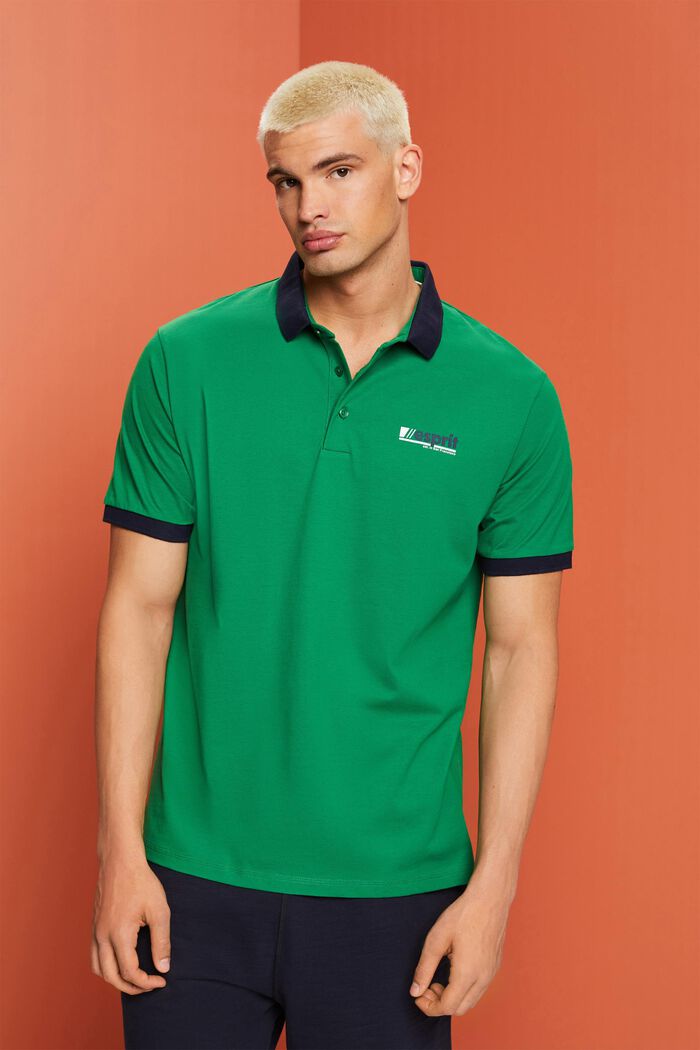 Polo en jersey de coton à logo imprimé, EMERALD GREEN, detail image number 0