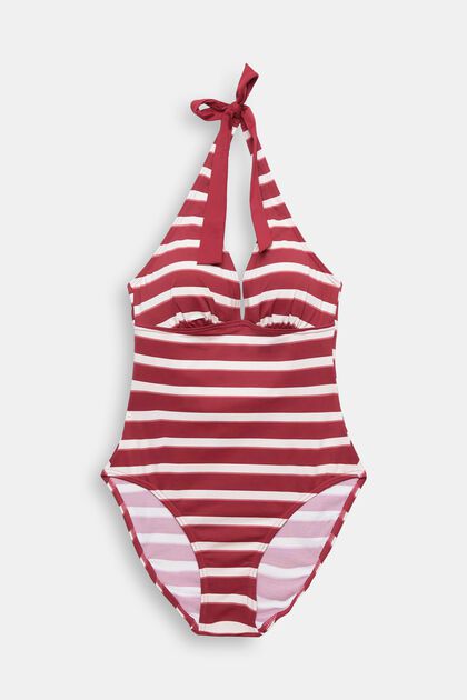 Maillot de bain dos-nu à rayures, DARK RED, overview