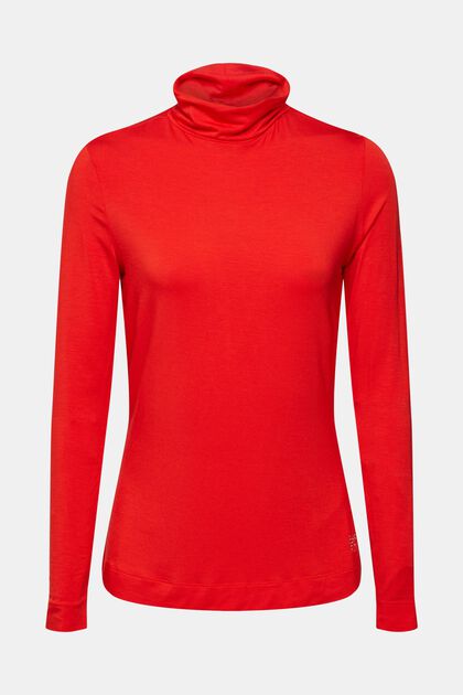 T-shirt à col roulé et manches longues, TENCEL™, RED, overview