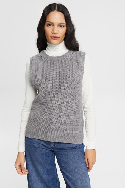 Pull sans manches en maille, MEDIUM GREY, overview