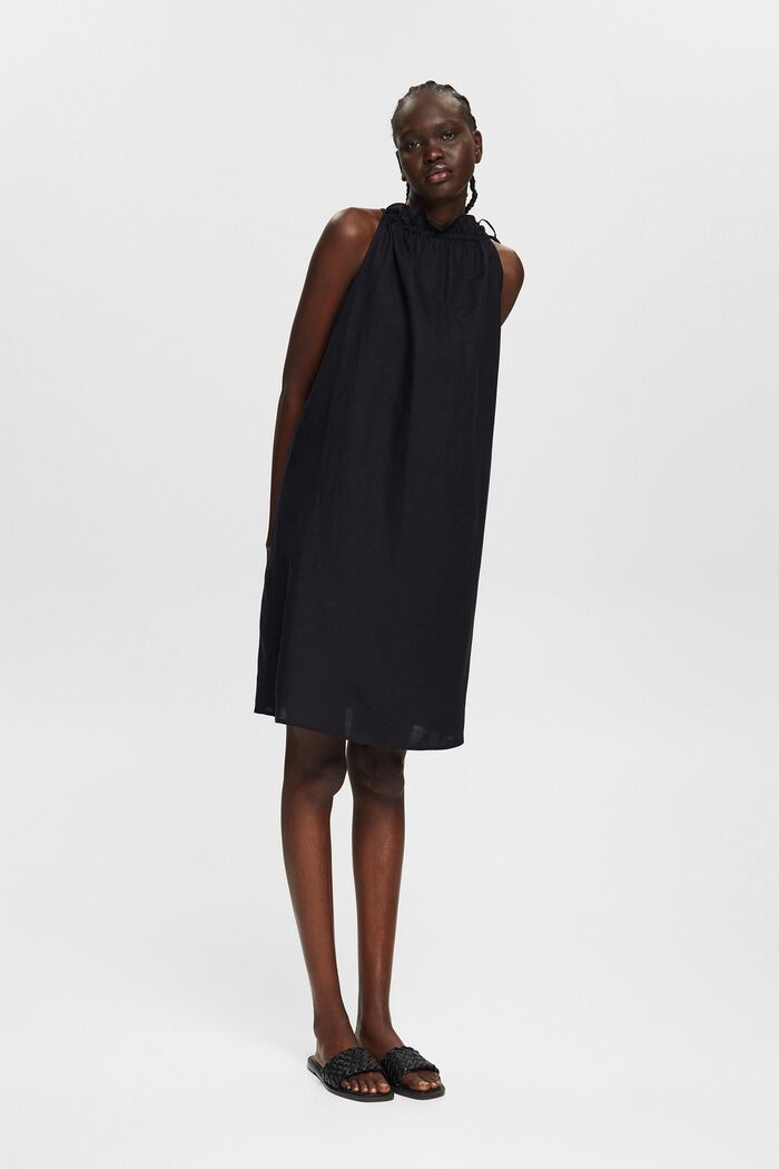 À teneur en lin : la robe à encolure dos-nu, BLACK, overview