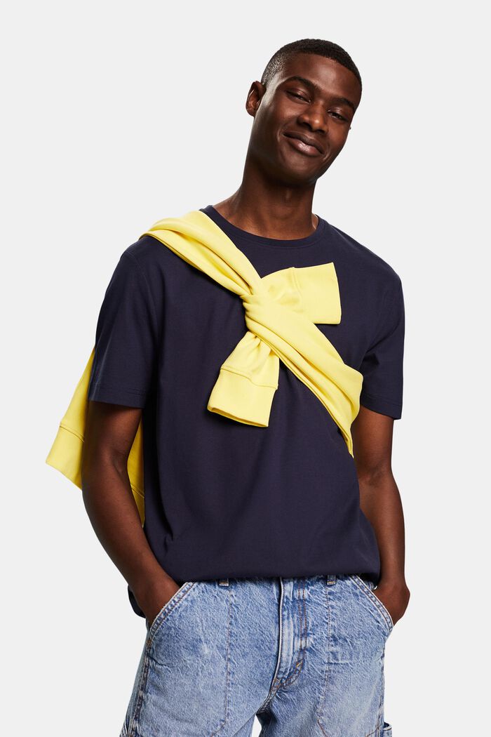 T-shirt col ras-du-cou en jersey de coton Pima, NAVY, detail image number 0