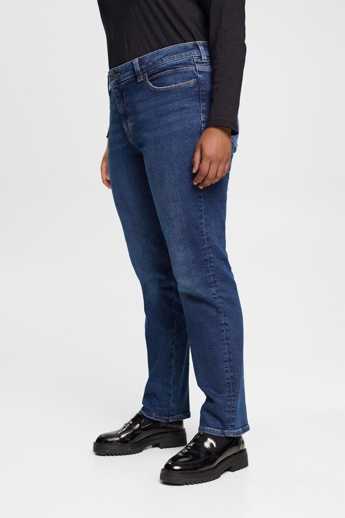 Jean CURVY de coupe Straight Fit, coton stretch, BLUE DARK WASHED, detail image number 0