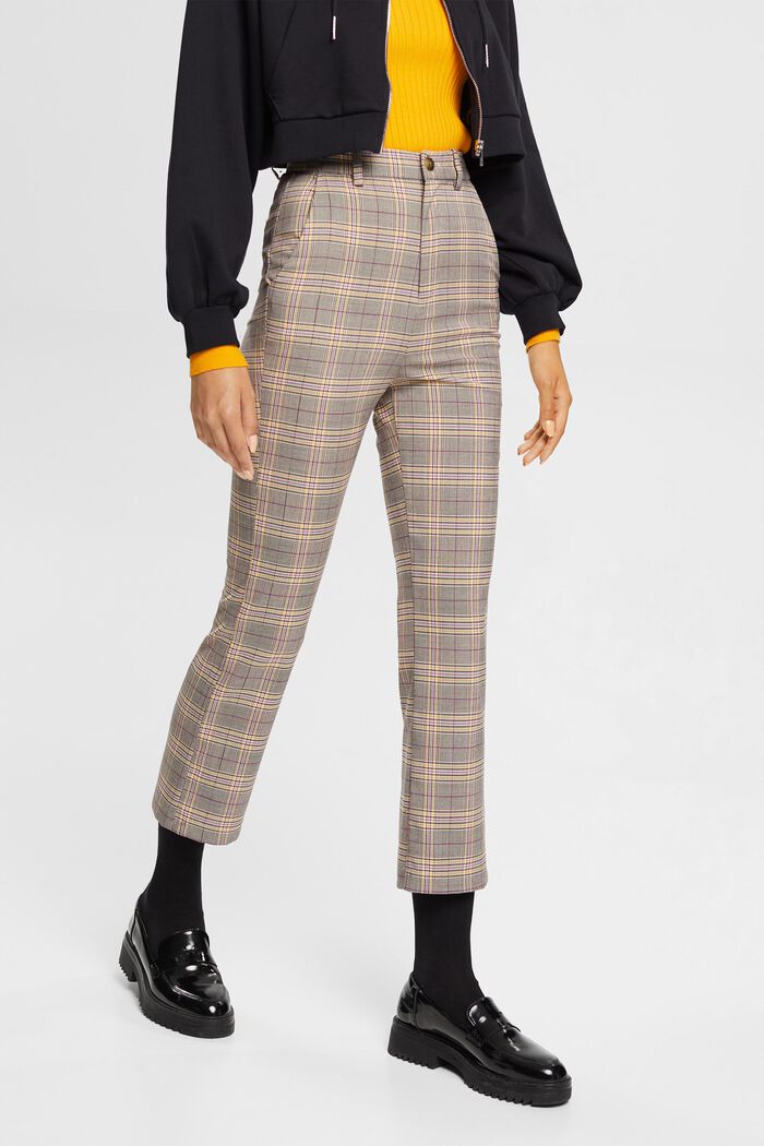 Pantalon taille haute à carreaux à la coupe évasée raccourcie, BEIGE, detail image number 1