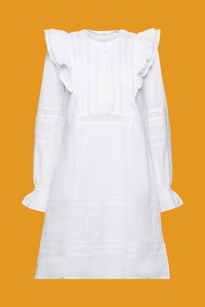 Robe longueur genoux en dentelle de coton, WHITE, detail image number 5