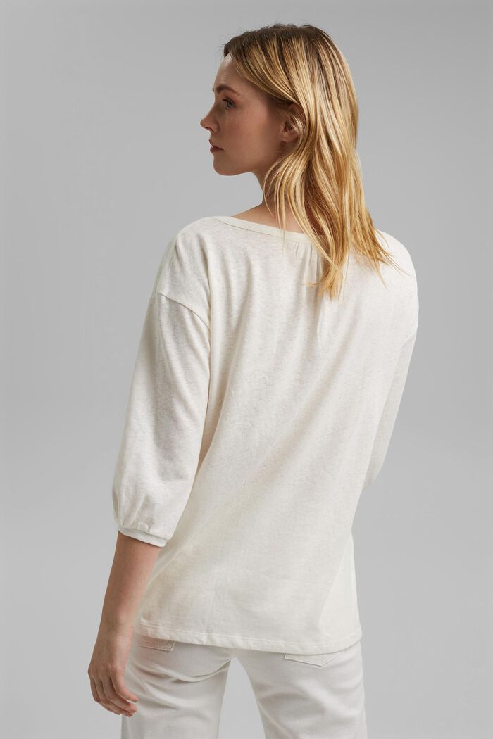 Haut façon blouse en mélange de coton et de lin, OFF WHITE, detail image number 3